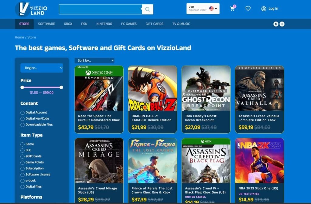 Desarrollo de Tienda Online para distribuidor de juegos y claves digitales (VizzioLand) - Proyecto por Novatixel