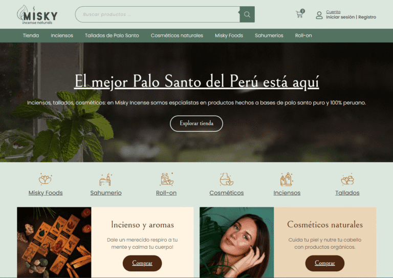 Desarrollo de Tienda virtual para Productor de Inciensos y Palo Santo (Misky Incense Peru) - Proyecto por Novatixel