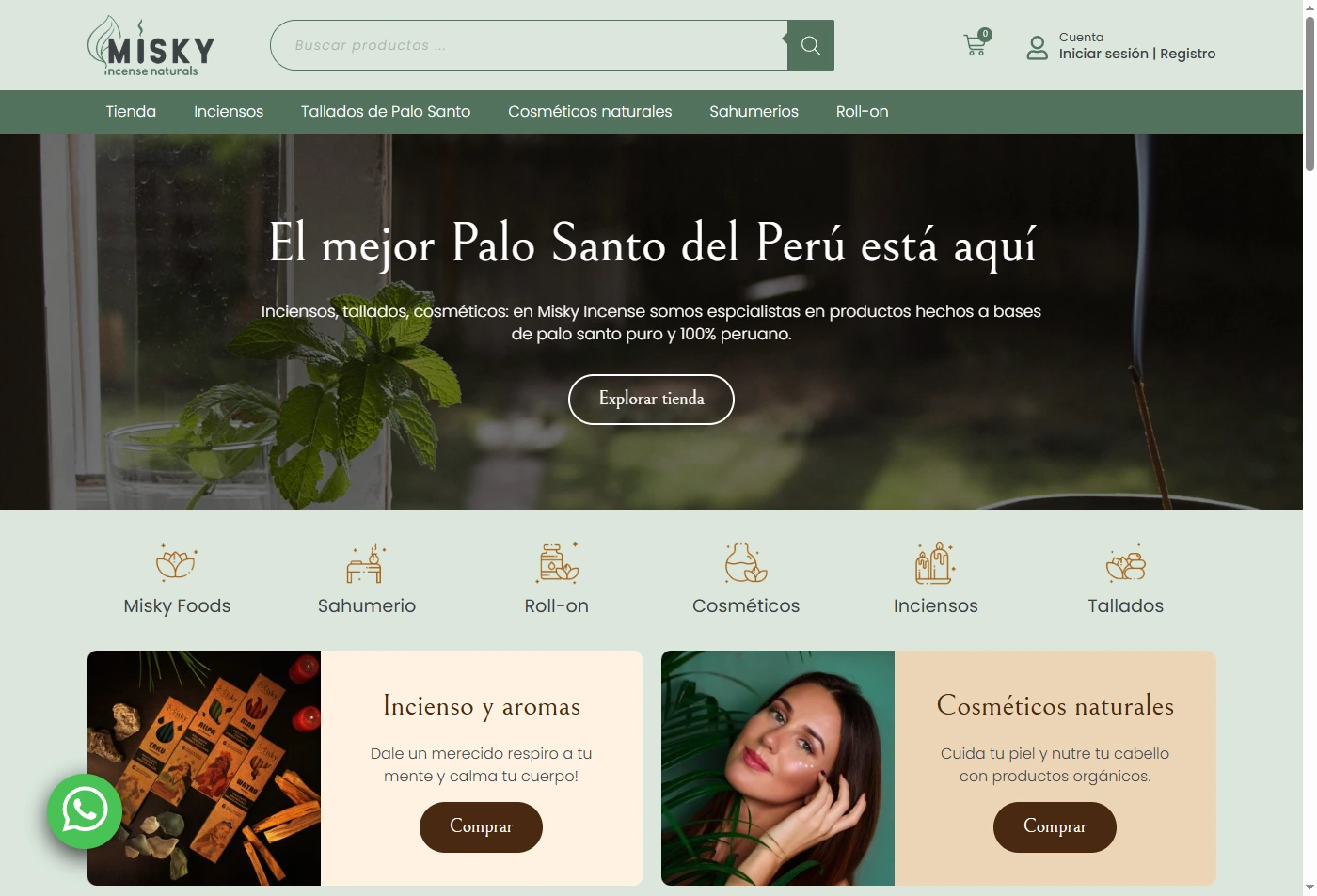 MiskyIncensePeru - Homepage Screenshot